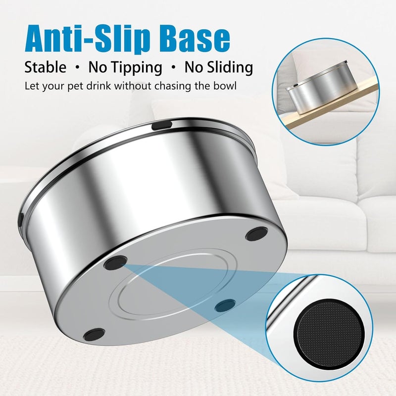 SCHITEC Dog Water Bowl No Spill 3L/0.8 Gallon Slow Drinking Anti-Splash Stainless Steel Dog Bowl with Floating Disk, Spill Proof Pet Travel Water Dispenser for Sloppy Messy Drinkers(Gray) - Image 3